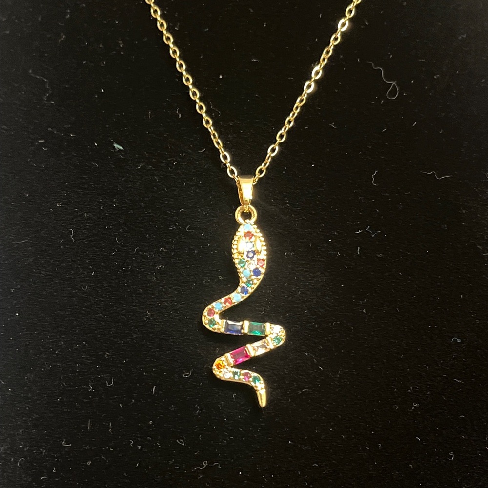 Gold Multicolor Snake Pendant Necklace